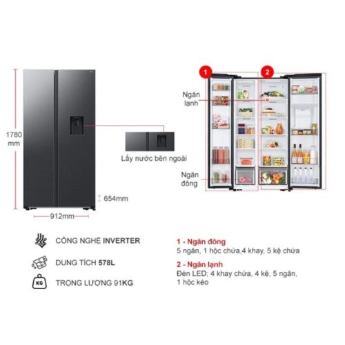 Tủ Lạnh 2 cánh side by side Inverter 578 Lít Samsung RS57DG410EB4SV 6 kich thuoc tu lanh 2 canh side by side inverter 578 lit samsung rs57dg410eb4sv