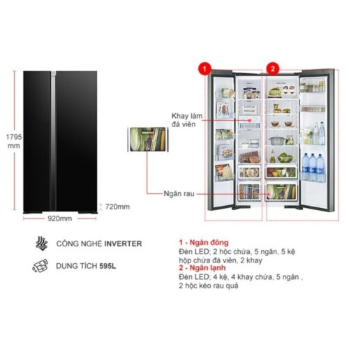 Tủ Lạnh 2 cánh side by side Inverter 595 Lít Hitachi R-S800PGV0 GBK 5 kich thuoc tu lanh 2 canh side by side inverter 595 lit hitachi r s800pgv0 gbk