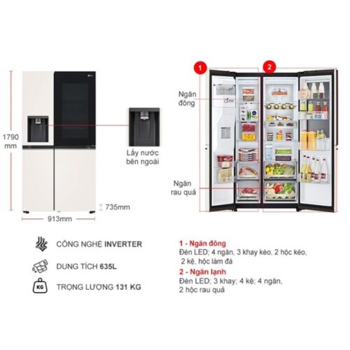 Tủ Lạnh 2 cánh side by side Inverter 635 Lít LG GR-X257BG 5 kich thuoc tu lanh 2 canh side by side inverter 635 lit lg gr x257bg