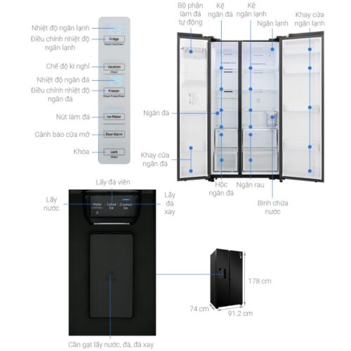 Tủ Lạnh 2 cánh side by side Inverter 635 Lít Samsung RS64R53012C/SV 5 kich thuoc tu lanh 2 canh side by side inverter 635 lit samsung rs64r53012c sv