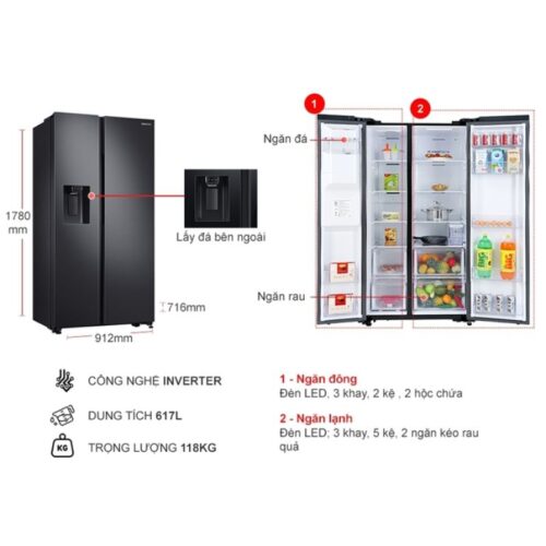 Tủ Lạnh 2 cánh side by side Inverter 635 Lít Samsung RS64R5301B4/SV 6 kich thuoc tu lanh 2 canh side by side inverter 635 lit samsung rs64r5301b4