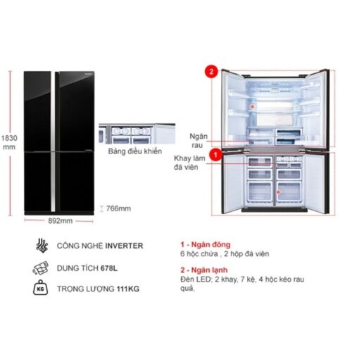 Tủ Lạnh 2 cánh side by side Inverter 678 Lít Sharp SJ-FX688VG-BK 4 kich thuoc tu lanh 2 canh side by side inverter 678 lit sharp sj fx688vg bk