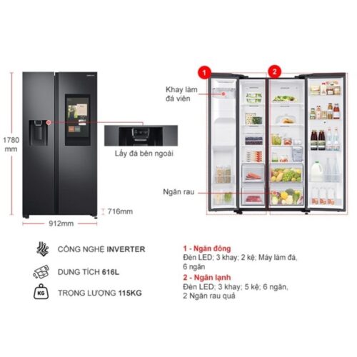 Tủ Lạnh 2 cánh side by side Inverter Family Hub 641 Lít Samsung RS64T5F01B4 5 kich thuoc tu lanh 2 canh side by side inverter family hub 641 lit samsung rs64t5f01b4
