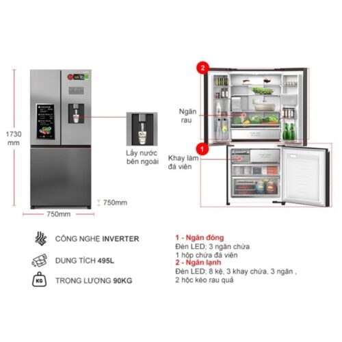 Tủ Lạnh 3 cánh Multi Door Inverter 495 Lít Panasonic NR-CW530XHHV 5 kich thuoc tu lanh 3 canh inverter 495 lit panasonic nr cw530xhhv