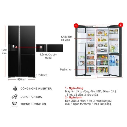 Tủ Lạnh 3 cánh side by side Inverter 569 Lít Hitachi R-MX800GVGV0 GBK 5 kich thuoc tu lanh 3 canh side by side inverter 569 lit hitachi r mx800gvgv0 gbk