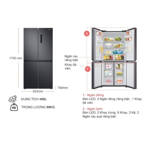 Tủ Lạnh 4 cánh Multi door 488 Lít Samsung RF48A4000B4/SV 6 kich thuoc tu lanh 4 canh multi door 488 lit samsung rf48a4000b4 sv