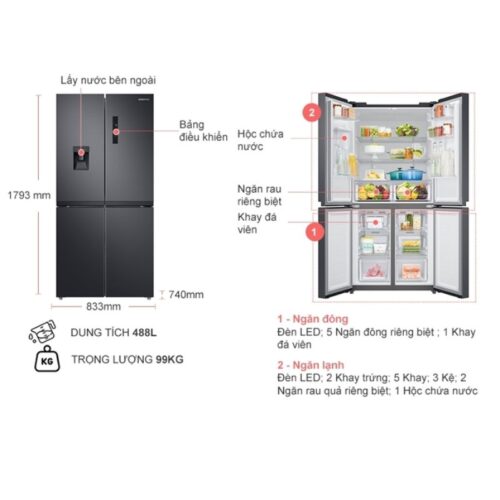 Tủ Lạnh 4 cánh Multi door 488 Lít Samsung RF48A4010B4/SV 6 kich thuoc tu lanh 4 canh multi door 488 lit samsung rf48a4010b4 sv