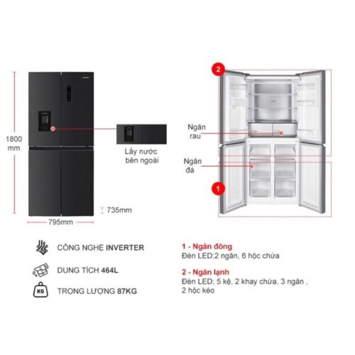 Tủ Lạnh 4 cánh Multi door Inverter 464 Lít Hitachi HR4N7520DSWDXVN 5 kich thuoc tu lanh 4 canh multi door inverter 464 lit hitachi hr4n7520dswdxvn