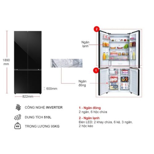 Tủ Lạnh 4 cánh Multi door Inverter 510 Lít Panasonic NR-X561BK-VN 5 kich thuoc tu lanh 4 canh multi door inverter 510 lit panasonic nr x561bk vn