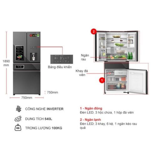 Tủ Lạnh 4 cánh Multi Door Inverter 540 Lít Panasonic NR-YW590YMMV 5 kich thuoc tu lanh 4 canh multi door inverter 540 lit panasonic nr yw590ymmv