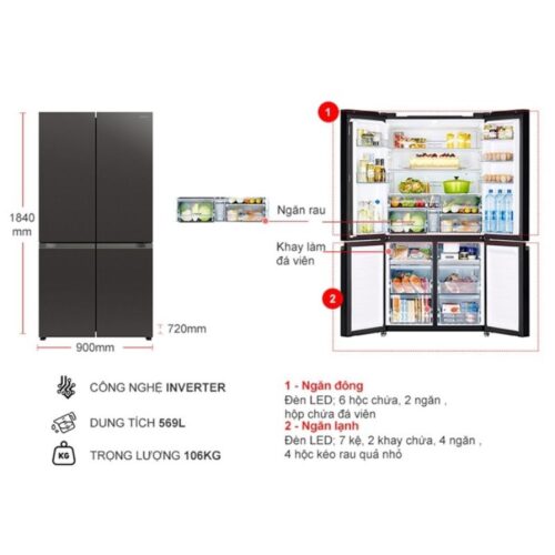 Tủ Lạnh 4 cánh Multi door Inverter 569 Lít Hitachi R-WB640PGV1 GMG 5 kich thuoc tu lanh 4 canh multi door inverter 569 lit hitachi r wb640pgv1 gmg
