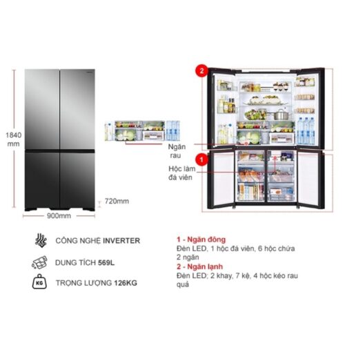 Tủ Lạnh 4 cánh Multi door Inverter 569 Lít Hitachi R-WB640VGV0X MIR 5 kich thuoc tu lanh 4 canh multi door inverter 569 lit hitachi r wb640vgv0x mir