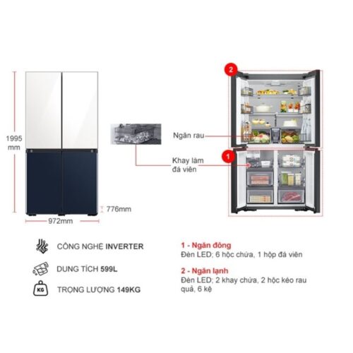 Tủ Lạnh 4 cánh Multi door Inverter 599 Lít Samsung RF60A91R177/SV 5 kich thuoc tu lanh 4 canh multi door inverter 599 lit samsung rf60a91r177 sv