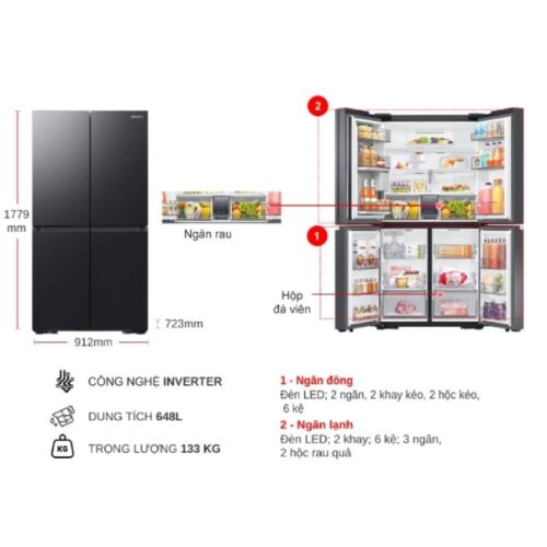 Tủ Lạnh 4 cánh Multi door Inverter 648 Lít Samsung RF59C766FB1/SV 6 kich thuoc tu lanh 4 canh multi door inverter 648 lit samsung rf59c766fb1 sv