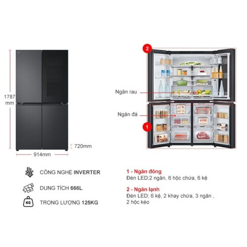 Tủ Lạnh 4 cánh Multi door Inverter 666 Lít LG LFB66BLMI 5 kich thuoc tu lanh 4 canh multi door inverter 666 lit lg lfb66blmi