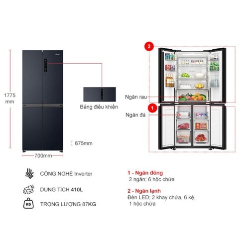 Tủ Lạnh 4 cánh Multi doors Inverter 410 Lít Aqua AQR-M466XA(CBC) 4 kich thuoc tu lanh 4 canh multi doors inverter 410 lit aqua aqr m466xacbc