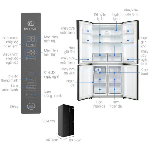 Tủ Lạnh 4 cánh Multi Doors Inverter 456 Lít Aqua AQR-M525XA(FB) 4 kich thuoc tu lanh 4 canh multi doors inverter 456 lit aqua aqr m525xafb
