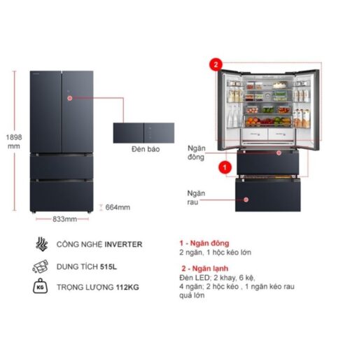 Tủ Lạnh 4 cánh Multi doors Inverter 515 Lít Toshiba GR-RF669WI-PGV(A9)-BG 4 kich thuoc tu lanh 4 canh multi doors inverter 515 lit toshiba gr rf669wi pgva9 bg