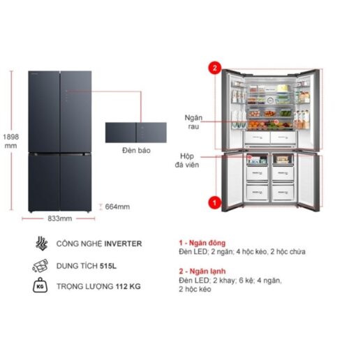 Tủ Lạnh 4 cánh Multi Doors Inverter 515 Lít Toshiba GR-RF670WI-PGV(A9)-BG 4 kich thuoc tu lanh 4 canh multi doors inverter 515 lit toshiba gr rf670wi pgva9 bg