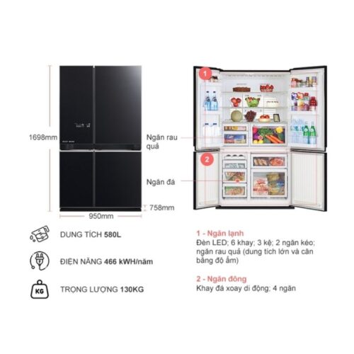 Tủ Lạnh 4 cánh Multi doors Inverter 580 lít Mitsubishi MR-L72EN-GBK-V 4 kich thuoc tu lanh 4 canh multi doors inverter 580 lit mitsubishi mr l72en gbk v