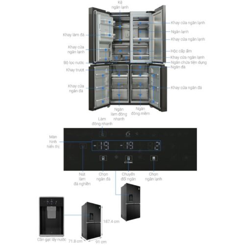 Tủ Lạnh 4 cánh Multi Doors Inverter 593 Lít Whirlpool WFQ590DBSV 4 kich thuoc tu lanh 4 canh multi doors inverter 593 lit whirlpool wfq590dbsv