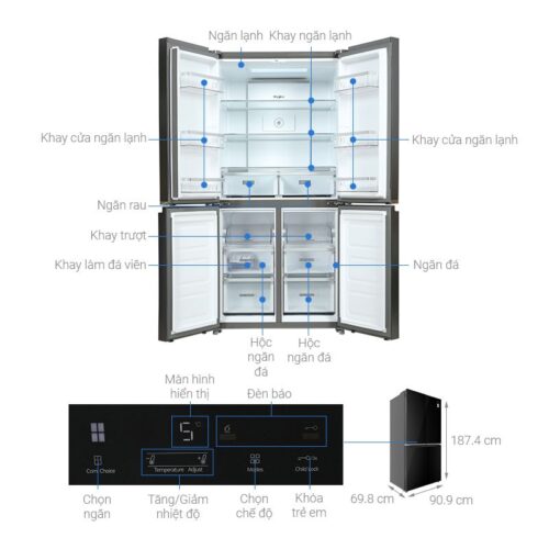 Tủ Lạnh 4 cánh Multi Doors Inverter 594 Lít Whirlpool WFQ590NBGV 4 kich thuoc tu lanh 4 canh multi doors inverter 594 lit whirlpool wfq590nbgv