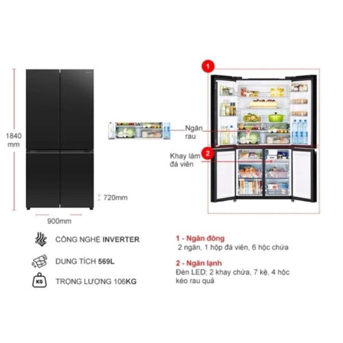 Tủ Lạnh 4 Multi door Inverter 569 Lít Hitachi R-WB640PGV1 GCK 5 kich thuoc tu lanh 4 multi door inverter 569 lit hitachi r wb640pgv1 gck