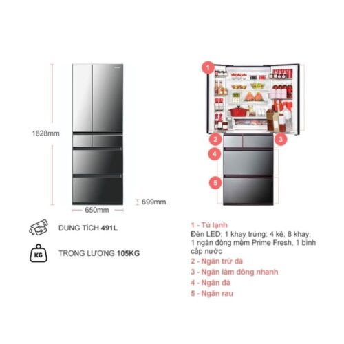 Tủ Lạnh 6 cánh Multi Door Inverter 491 Lít Panasonic NR-F503GT-X2 4 kich thuoc tu lanh 6 canh multi door inverter 491 lit panasonic nr f503gt x2
