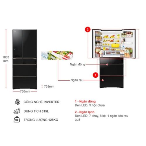 Tủ Lạnh 6 cánh Multi door Inverter 615 Lít Hitachi R-WX620KV XK 4 kich thuoc tu lanh 6 canh multi door inverter 615 lit hitachi r wx620kv xk