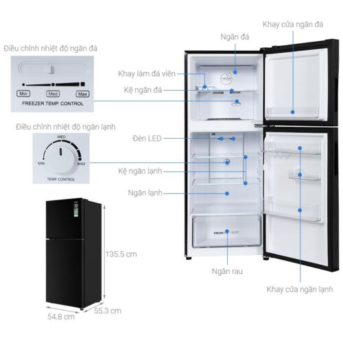 Tủ lạnh Aqua Inverter 189 lít AQR-T220FA(FB) 5 kich thuoc tu lanh aqua inverter 189 lit aqr t220fafb