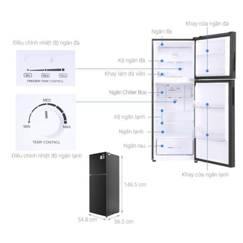 Tủ lạnh Aqua Inverter 211 lít AQR-T238FA(FB) 4 kich thuoc tu lanh aqua inverter 211 lit aqr t238fafb