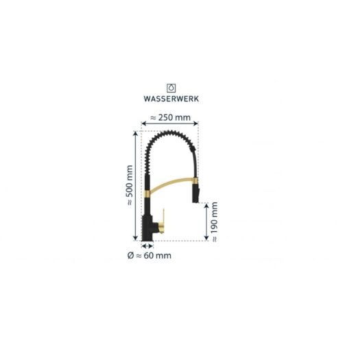 Vòi rửa bát Wasserwerk WK 3 black/matt gold, with spiral spring 700558 4 kich thuoc voi rua bat wasserwerk wk 3 black matt gold with spiral spring 700558