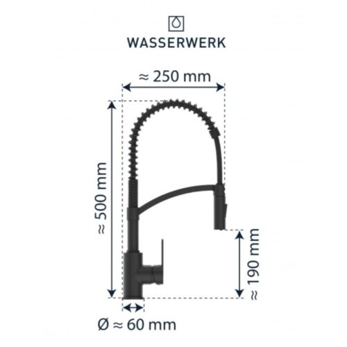 Vòi rửa bát Wasserwerk WK 3 Black with spiral spring 700556 màu đen 3 kich thuoc voi rua bat wasserwerk wk 3 black with spiral spring 700556 mau den