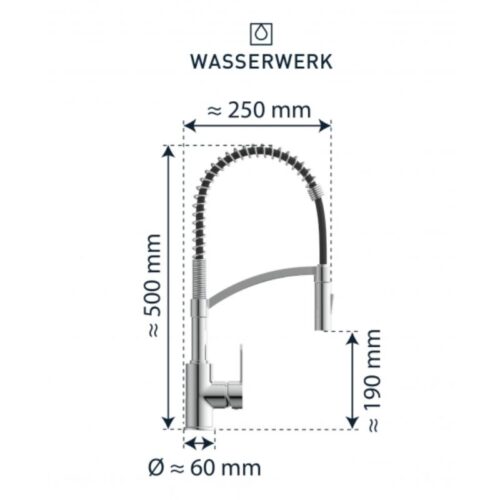 Vòi rửa bát Wasserwerk WK 3 chrome with spiral spring 700550 5 kich thuoc voi rua bat wasserwerk wk 3 chrome with spiral spring 700550