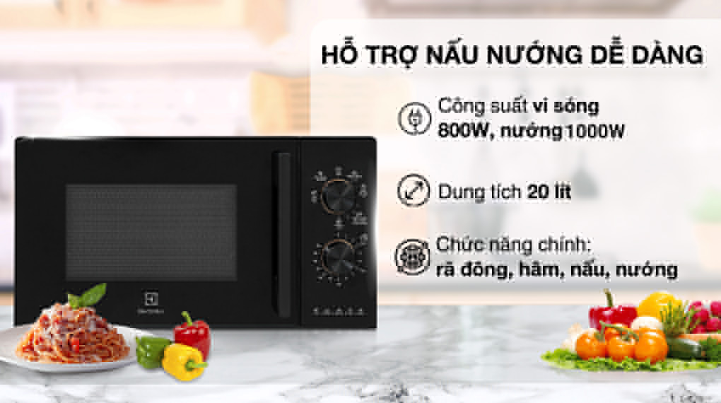 Lò vi sóng mini có nướng đối lưu 20L Electrolux EMG20K22B 7 Lò vi sóng mini có nướng đối lưu 20L EMG20K22B