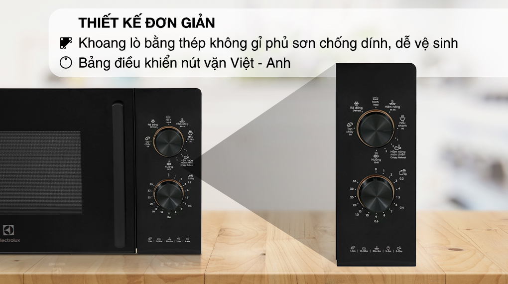 Lò vi sóng mini có nướng đối lưu 20L Electrolux EMG20K22B 8 Thiết kế lò đơn giản, an toàn