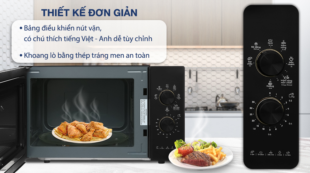 Lò vi sóng mini có nướng đối lưu 23L Electrolux EMG23K22B 7 Thiết kế lò đơn giản, an toàn