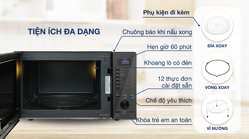 Lò vi sóng mini có nướng đối lưu 30L Electrolux EMG30D22BM 8 Tiện ích đa dạng và phụ kiện kèm theo