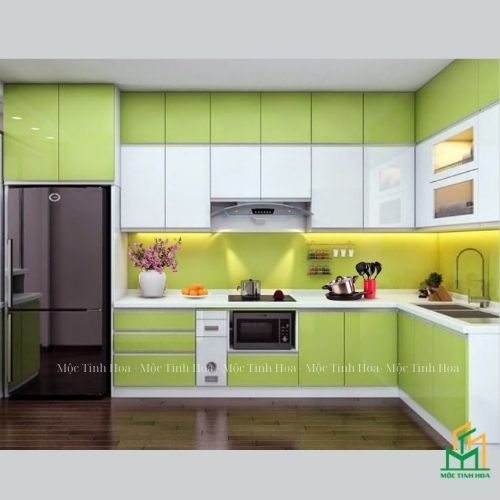 Mẫu tủ bếp Inox cánh Acrylic CA06 - Tủ bếp chữ L, hiện đại