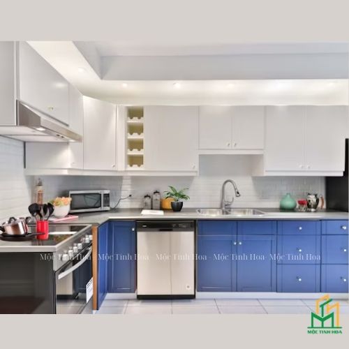 Mẫu tủ bếp Inox cánh Acrylic CA07 - Tủ bếp chữ L, hiện đại
