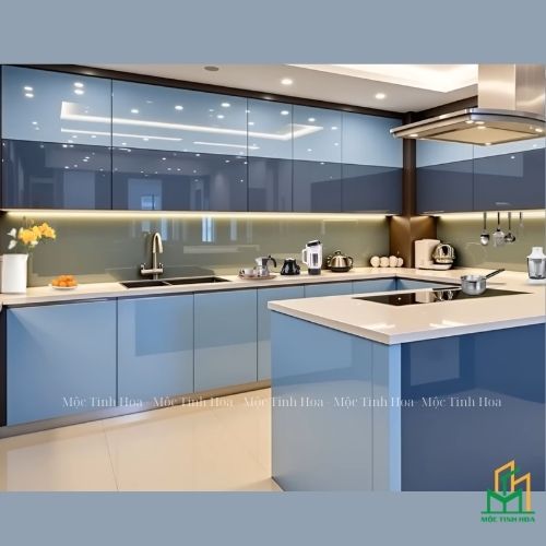 Mẫu tủ bếp Inox cánh Acrylic CA09 - Tủ bếp chữ U, hiện đại