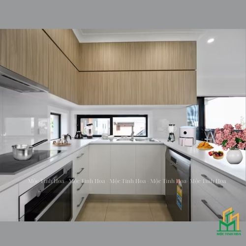 Mẫu tủ bếp Inox cánh Acrylic CA11 - Tủ bếp chữ U, hiện đại