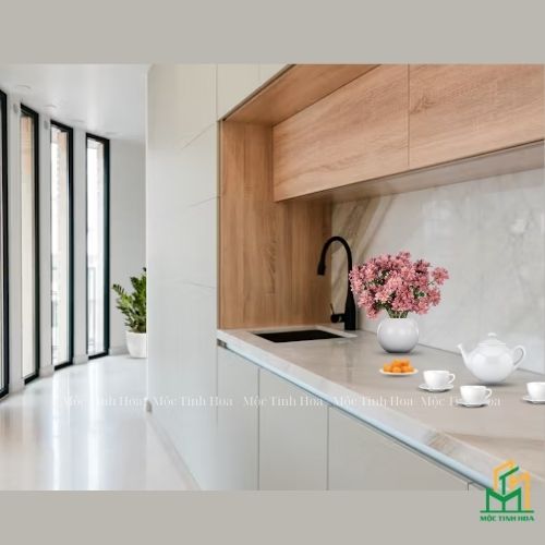 Mẫu tủ bếp Inox cánh Acrylic CA12 - Tủ bếp chữ I, hiện đại