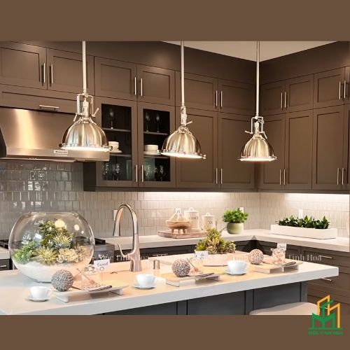 Mẫu tủ bếp Inox cánh kính cường lực CKCL08 - Tủ bếp chữ L, hiện đại