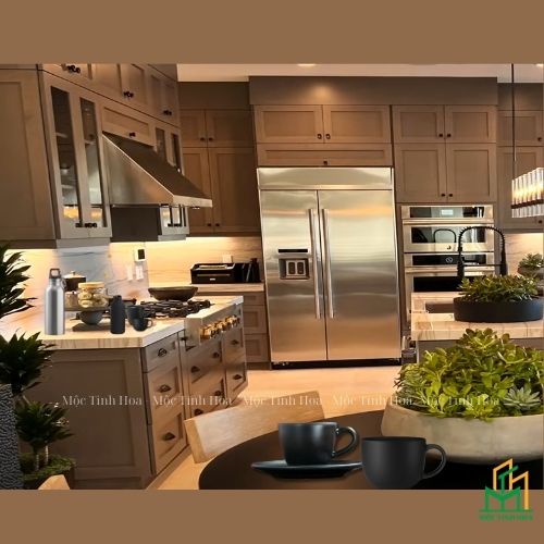 Mẫu tủ bếp Inox cánh kính cường lực CKCL09 - Tủ bếp chữ I, hiện đại