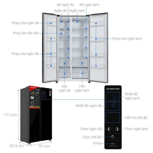 Tủ lạnh 2 cánh side by side 532 lít Sharp SJ-SBX530VG-BK 4 thong so tu lanh 2 canh side by side 532 lit sharp sj sbx530vg bk