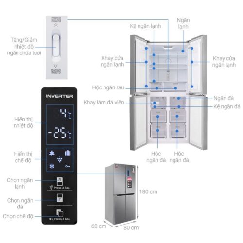 Tủ lạnh 4 cánh 401 lít Sharp SJ-FXP480V-SL 4 thong so tu lanh 4 canh 401 lit sharp sj fxp480v sl