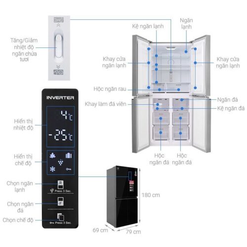 Tủ lạnh 4 cánh 401 lít Sharp SJ-FXP480VG-BK 4 thong so tu lanh 4 canh 401 lit sharp sj fxp480vg bk