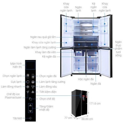 Tủ lạnh 4 cánh 525 lít Sharp SJ-FXP600VG-BK 4 thong so tu lanh 4 canh 525 lit sharp sj fxp600vg bk