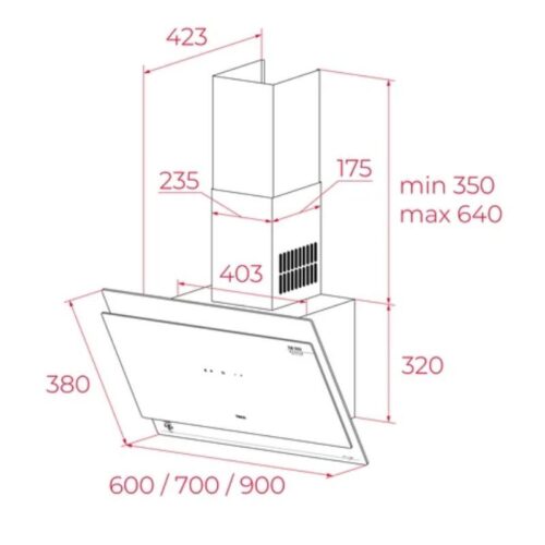 Máy hút mùi áp tường Teka DVT 68660 TOS VG 5 Kích thước máy hút mùi áp tường Teka DVT 68660 TOS VG